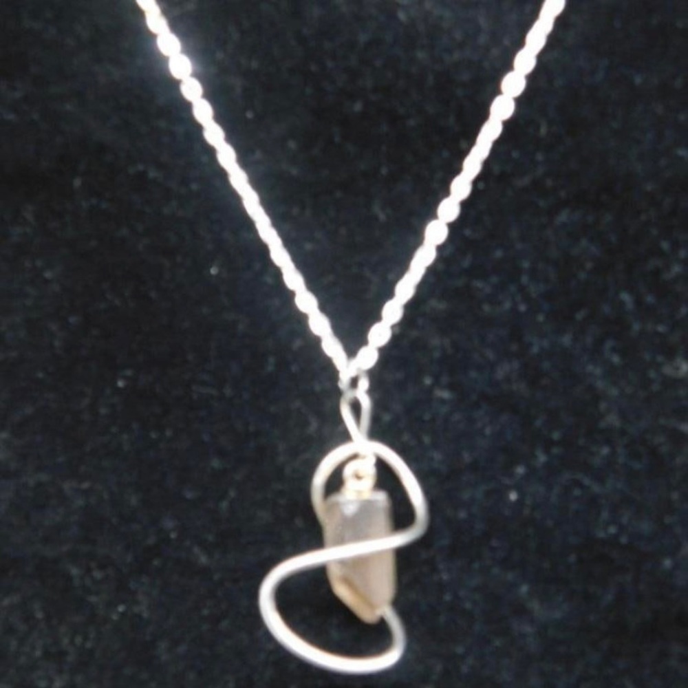 Vintage Smoky Quartz Pendant Necklace Silver‎ Tone 18”